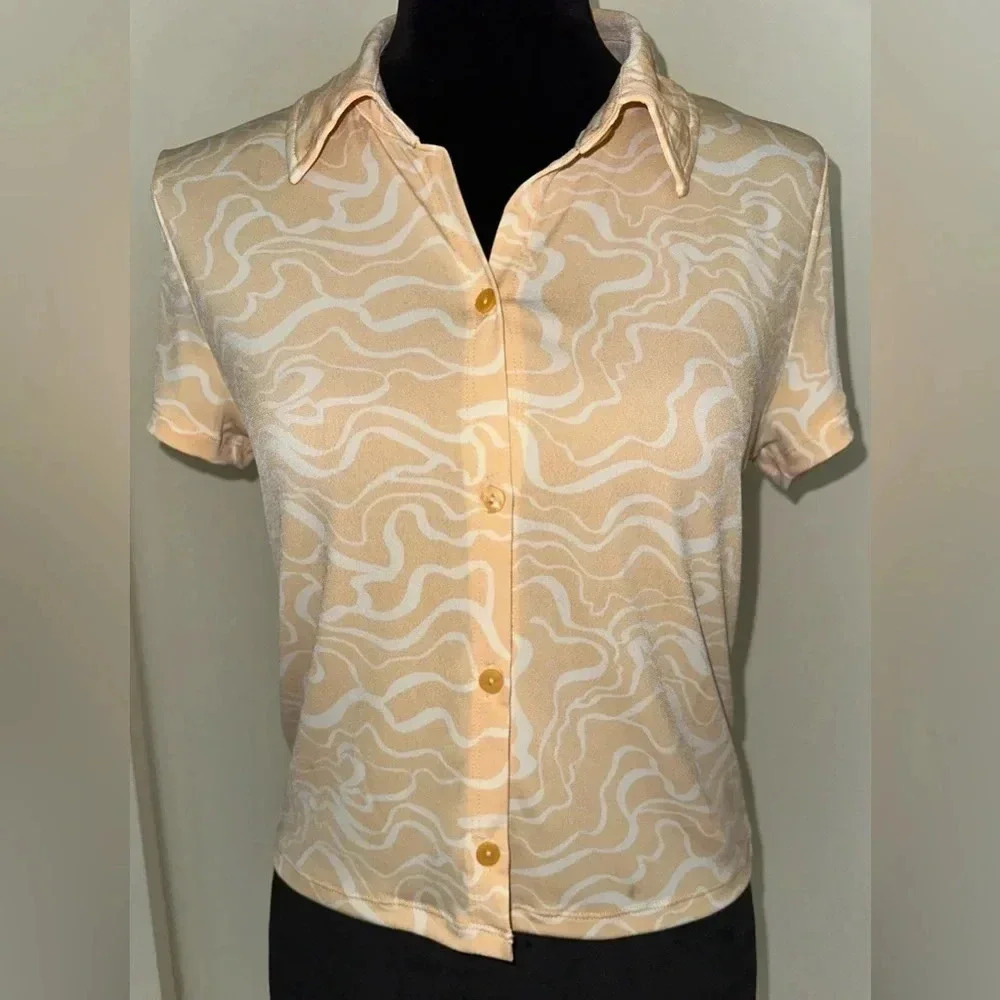 Abercrombie & Fitch Hippie Retro Button Up Collared Cropped Tee Size M - NWT